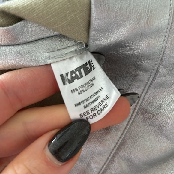 KatieJNYC silver mini faux leather skirt with slit metallic the Alex - Picture 3 of 5